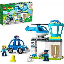 LEGO DUPLO Stazione Di Polizia ed Elicottero, Set per Bambini dai 2 Anni in su, Giochi Educativi con Macchina Giocattolo con Luc