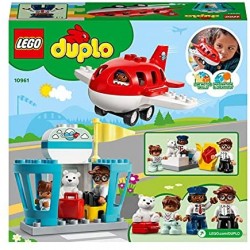 LEGO DUPLO Town Aereo e Aeroporto Giocattolo per Bambini di 2 Anni con 3 Minifigure, Aeroplano e Torre di Controllo, 10961