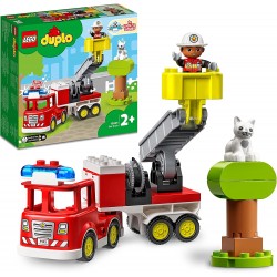 LEGO 10969 DUPLO - Town Autopompa, Camion dei Pompieri con Luci e Sirena, Figure di Vigile del Fuoco e Gatto - LG10969