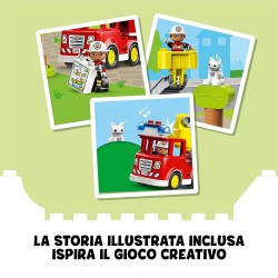 LEGO 10969 DUPLO - Town Autopompa, Camion dei Pompieri con Luci e Sirena, Figure di Vigile del Fuoco e Gatto - LG10969