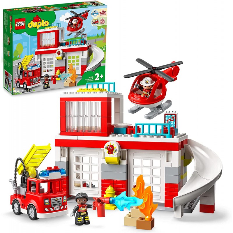 LEGO DUPLO Caserma Dei Pompieri ed Elicottero, Giochi Educativi per i  Bambini dai 2 Anni in