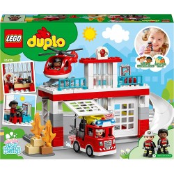 LEGO DUPLO Caserma Dei Pompieri ed Elicottero, Giochi Educativi per i Bambini dai 2 Anni in su, Camion Giocattolo dei Vigili del