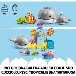 LEGO 10972 - DUPLO Animali dell’Oceano, Giochi Educativi per Bambini dai 2 Anni in su con Balena, Pesce e Tartaruga - LG10972