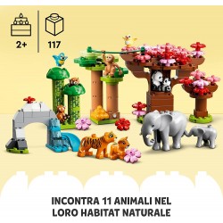 LEGO DUPLO Animali dell’Asia, Giochi Educativi per Bambini con 11 Figure di Animali e Mattoncino con Suoni Realistici, Tappetino