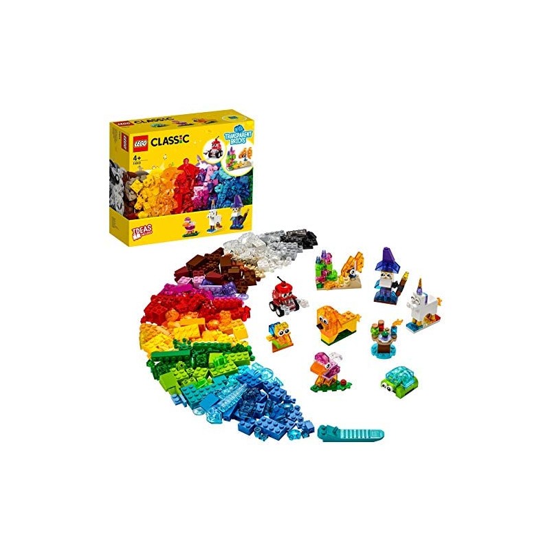 LEGO Classic Mattoncini Trasparenti Creativi, Set di Costruzioni con Animali, Giochi per Bambini 4 Anni, 11013