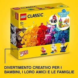 LEGO Classic Mattoncini Trasparenti Creativi, Set di Costruzioni con Animali, Giochi per Bambini 4 Anni, 11013