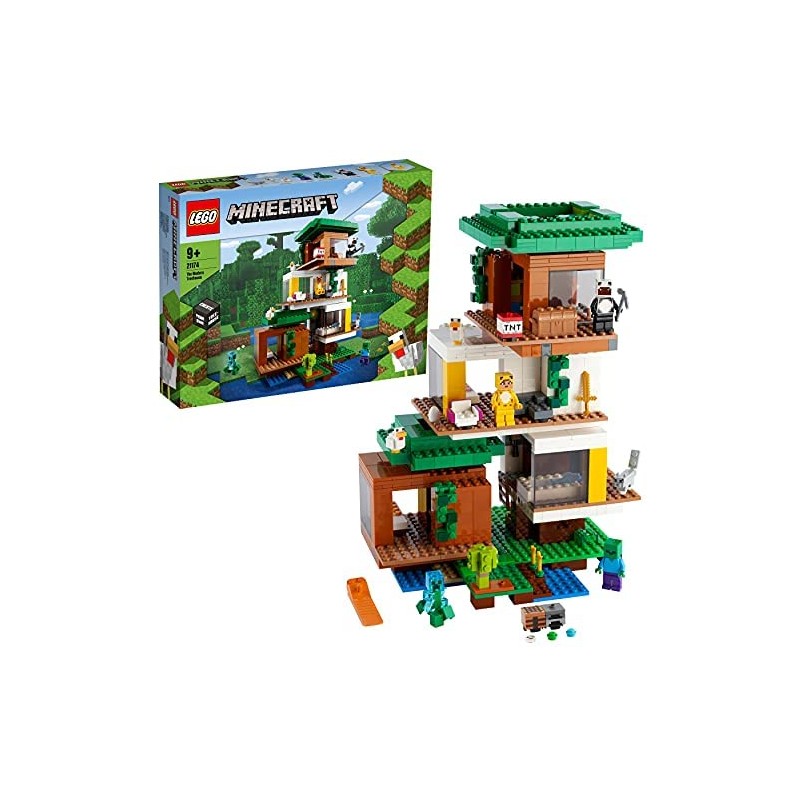 LEGO Minecraft La Casa sull Albero Moderna, Giocattoli per Bambini di 9 Anni con il Personaggio di Charged Creeper, 21174