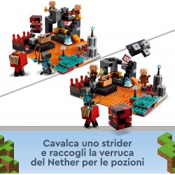 LEGO Minecraft Il Bastione del Nether, Modellino da Costruire, Castello Giocattolo con Personaggi Piglin, Giochi per Bambini da 
