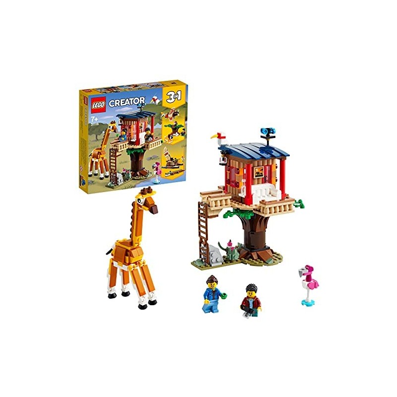 LEGO 31116 Creator 3 in 1 Casa sull’Albero del Safari, Catamarano, Biplano,  Kit di Costruzione con Nave, Aereo, Giraffa e Leone, Giochi per Bambini da