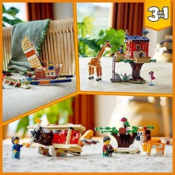 LEGO Creator 3 in 1 Casa sull’Albero del Safari, Catamarano, Biplano, Kit di Costruzione con Nave, Aereo, Giraffa e Leone, 31116