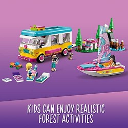 LEGO Friends Camper Van nel Bosco con Barca a Vela, Playset Giocattolo con Mini Bamboline di Stephanie, Emma ed Ethan, 41681
