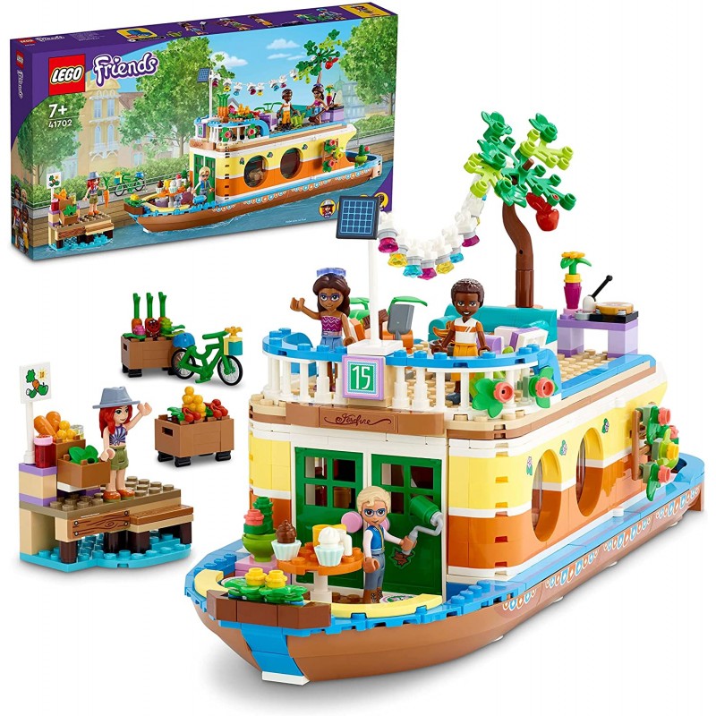 LEGO Friends Casa Galleggiante sul Canale, Giochi per Bambini di 7 Anni con Giardino, 4 Mini Bamboline e Animali, 41702