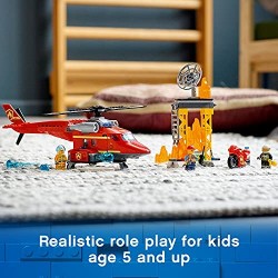 LEGO City Elicottero Antincendio con Motocicletta e Minifigure Pompiere e Pilota, 60281