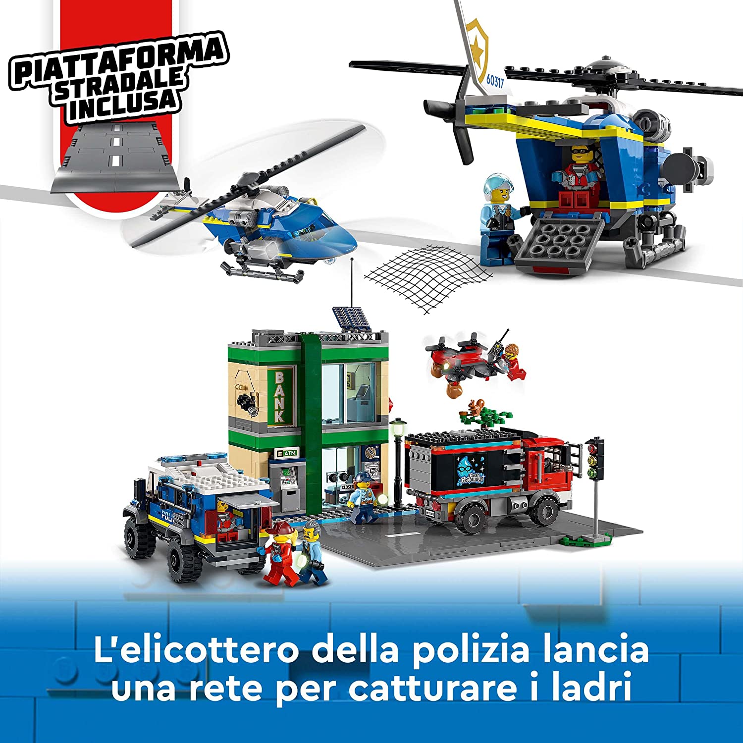 LEGO 60317 City Police Inseguimento della Polizia alla Banca, con  Elicottero, Drone e 2 Camion, Giocattolo Bambini dai 7 Anni in su :  : Giochi e giocattoli