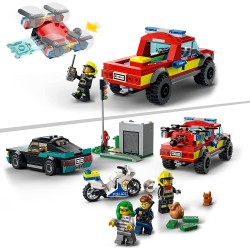 LEGO City Fire Soccorso Antincendio e Inseguimento della Polizia, Camion Pompieri Giocattolo con Auto e Moto per Bambini, 60319
