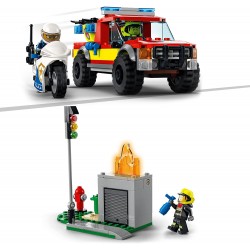 LEGO City Fire Soccorso Antincendio e Inseguimento della Polizia, Camion Pompieri Giocattolo con Auto e Moto per Bambini, 60319