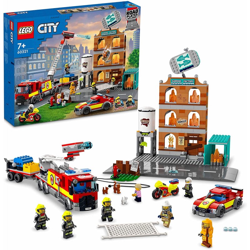 LEGO City Fire Vigili del Fuoco, Edificio con Fiamme, Camion dei Pompieri  Giocattolo, Giochi per Bambini