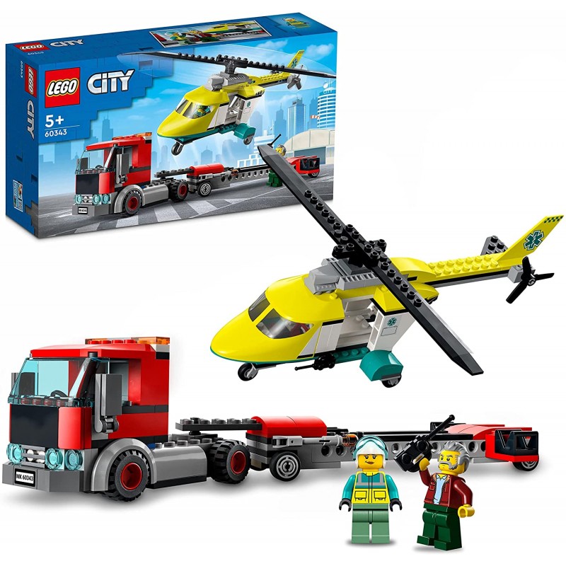 LEGO City Great Vehicles Trasportatore di Elicotteri di Salvataggio, Camion Giocattolo, Giochi per Bambini di 5 Anni, 60343