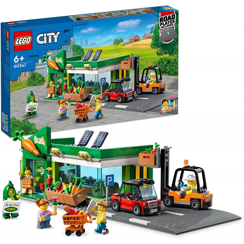 LEGO City Negozio di Alimentari, Set Costruzioni con Macchina, Carrello Elevatore, Frutta e Verdura Giocattolo, Giochi per Bambi