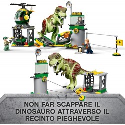 LEGO Jurassic World La Fuga del T. rex, Include 3 Minifigure un Elicottero e un Dinosauro Giocattolo, Giochi per bambini dai 4 a