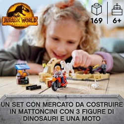 LEGO Jurassic World Atrociraptor: Inseguimento sulla Moto, Include 2 Minifigure e un Dinosauro Giocattolo, Giochi per Bambini da