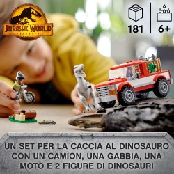 LEGO Jurassic World La Cattura dei Velociraptor Blue e Beta, Giochi per Bambini dai 6 Anni in su con Camion e Dinosauri Giocatto