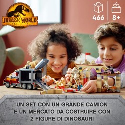 LEGO Jurassic World La Fuga del T. rex e dell’Atrociraptor, Giochi per Bambini dai 8 Anni in su con 4 Minifigure, Camion e Dinos