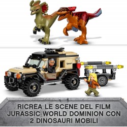 LEGO Jurassic World Trasporto del Piroraptor e del Dilofosauro, Giochi per Bambini dai 7 Anni in su, con Fuoristrada e Dinosauro