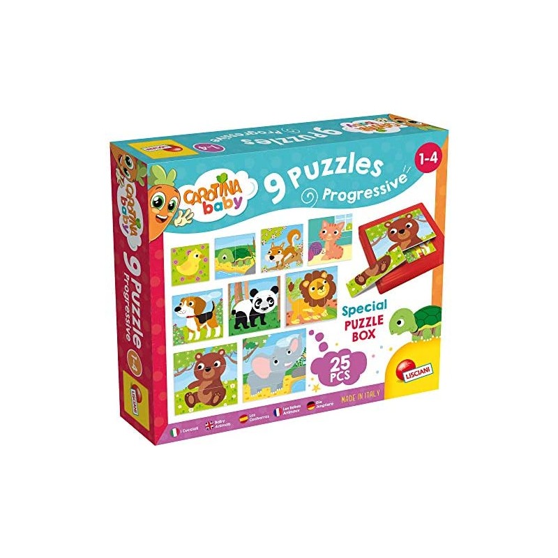 Lisciani Giochi- Carotina Baby Cuccioli Progressive Puzzles, 9 Pezzi, Multicolore, 58433