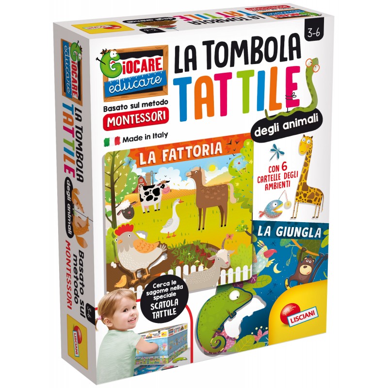 liscianigiochi- montessori tombola tattile degli animali, 72460