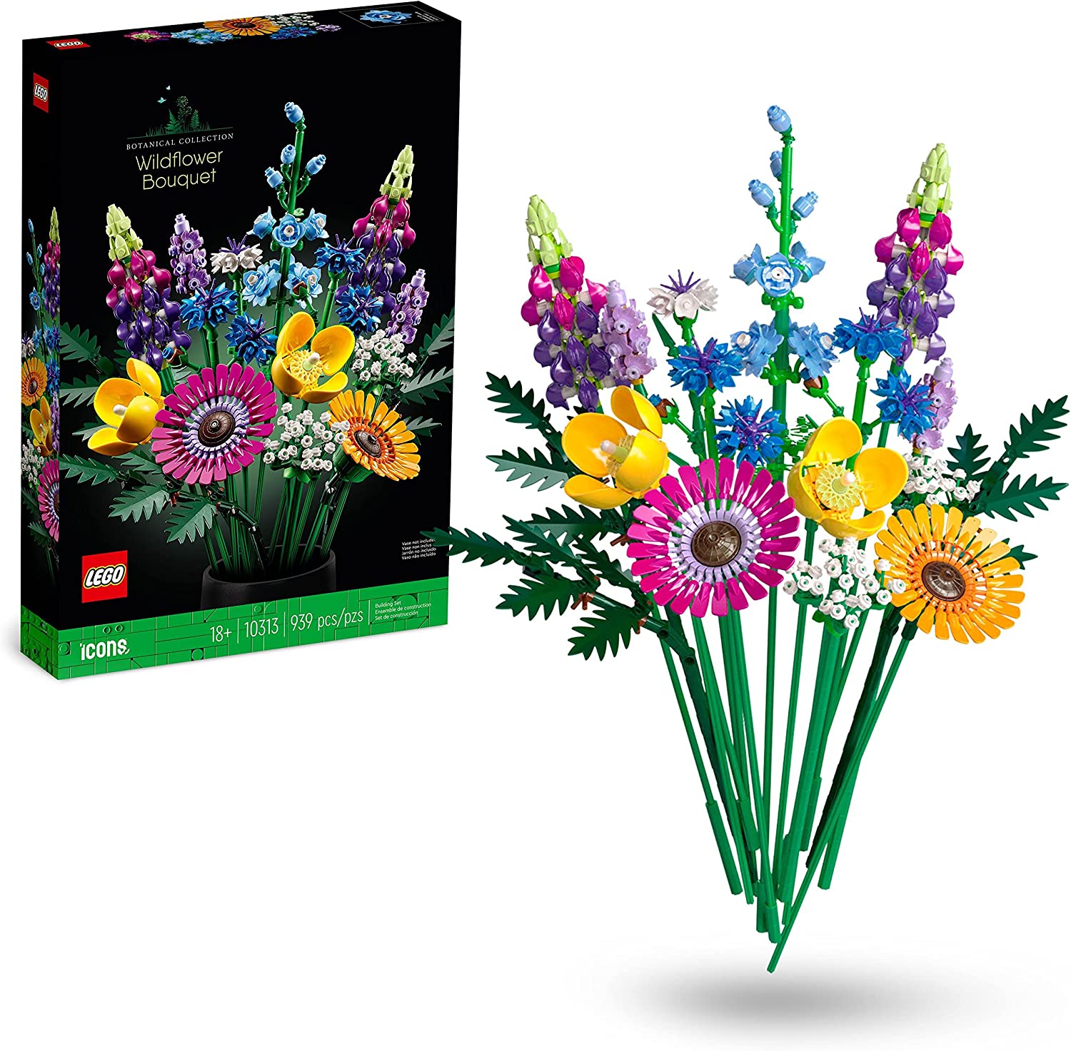 LEGO 10313 Icons Bouquet Fiori Selvatici Finti con Papaveri e Lavanda  Artificiali, Hobby Creativo per Adulti, Botanical Collecti