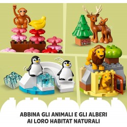 LEGO 10975 DUPLO Animali del Mondo, Giochi Educativi per Bambini, 22 Figure di Animali, Mattoncino con Suoni Realistici, Tappeti