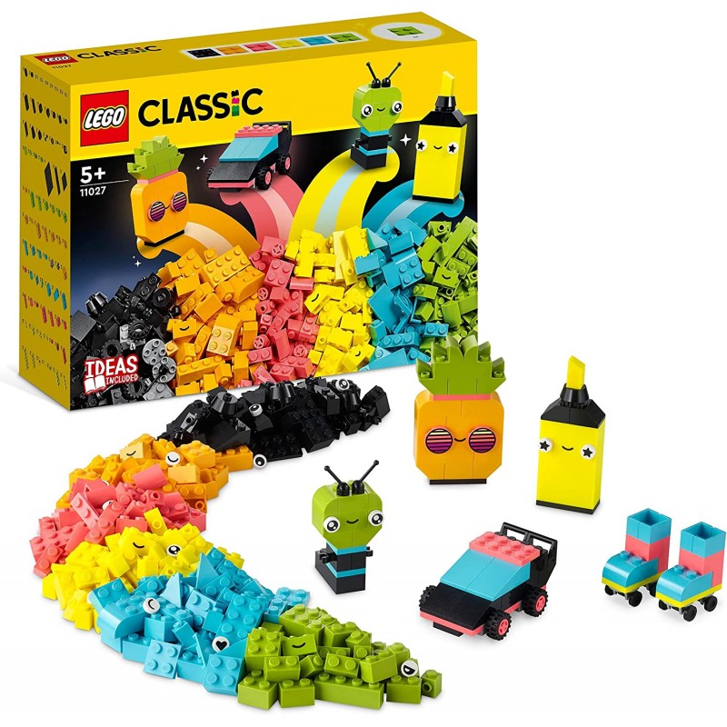 LEGO 11027 Classic Divertimento Creativo - Neon, Costruzioni in Mattoncini  con Macchina Giocattolo, Alieni e Pattini a
