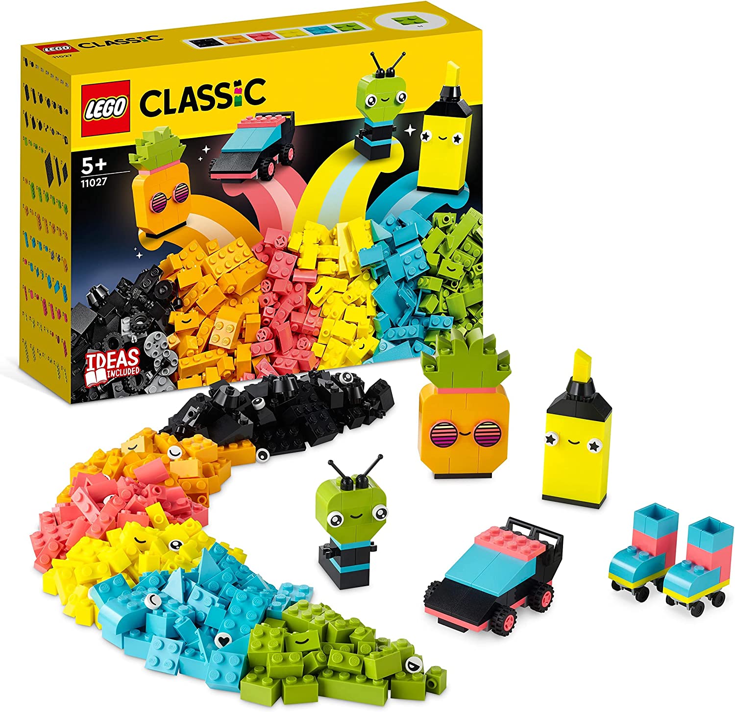LEGO 11027 Classic Divertimento Creativo - Neon, Costruzioni in Mattoncini  con Macchina Giocattolo, Alieni e Pattini a Rotelle