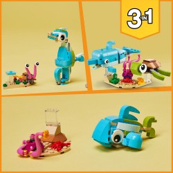 LEGO 31128 Creator 3 in 1 Delfino e Tartaruga, Set con Animali Marini, Cavalluccio e Lumaca di Mare, Giocattoli per Ragazze e Ra