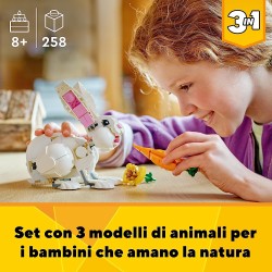 LEGO 31133 Creator Coniglio Bianco, Set 3in1 in Mattoncini, Costruzioni Animali Giocattolo Coniglietto Pasquale, Foca e Pappagal