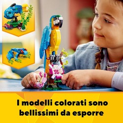LEGO 31136 Creator Pappagallo Esotico, Idea Regalo Pasqua, Set 3 in 1 con Pesce e Rana, Figure di Animali Giocattolo della Giung