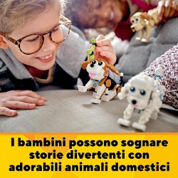 LEGO 31137 Creator Adorabili Cagnolini, Set 3 in 1 con Bassotto, Carlino, Barboncino e altri Animali, Sorpresa di Pasqua per Ama