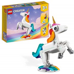 LEGO 31140 Creator Unicorno Magico con Arcobaleno, Set 3 in 1 con Animali Giocattolo Fantastici, Cavalluccio Marino e Pavone, So