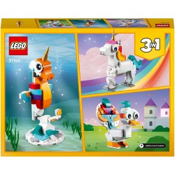 LEGO 31140 Creator Unicorno Magico con Arcobaleno, Set 3 in 1 con Animali Giocattolo Fantastici, Cavalluccio Marino e Pavone, So
