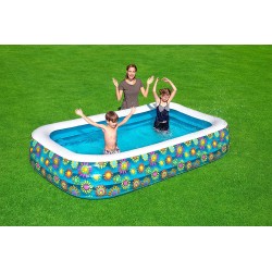 Bestway - 54121 - Piscina Family Rettangolare 3 Anelli Con Decoro Fiori Cm. 305X183X56