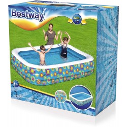 Bestway - 54121 - Piscina Family Rettangolare 3 Anelli Con Decoro Fiori Cm. 305X183X56