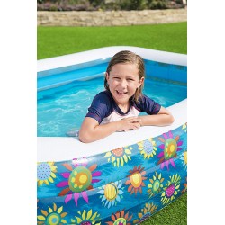 Bestway - 54121 - Piscina Family Rettangolare 3 Anelli Con Decoro Fiori Cm. 305X183X56
