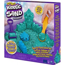 Kinetic Sand |Castello di Sabbia Shimmer | Sabbia cinetica 454gr | Sabbia Magica | Sabbia Colorata Glitterata Verde | 3 Accessor