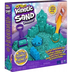 Kinetic Sand |Castello di Sabbia Shimmer | Sabbia cinetica 454gr | Sabbia Magica | Sabbia Colorata Glitterata Verde | 3 Accessor