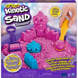 Kinetic Sand |Castello di Sabbia Shimmer | Sabbia cinetica 454gr | Sabbia Magica | Sabbia Colorata Glitterata Rosa | 3 Accessori