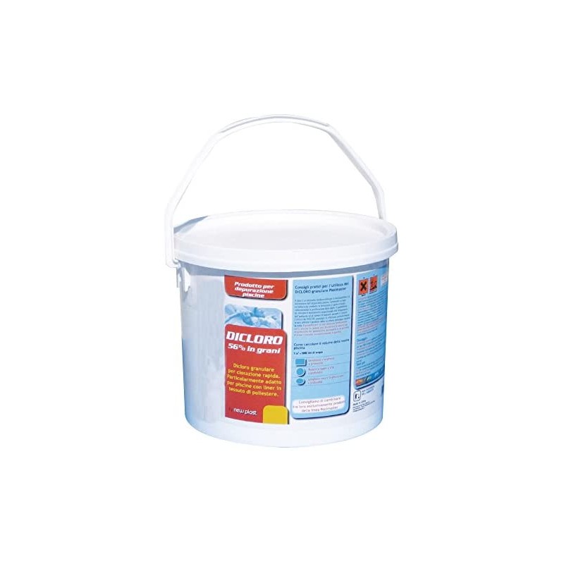 Dicloro in Grani ad Azione Rapida per Acqua Piscina, Fustino 5 kg - New Plast 3012