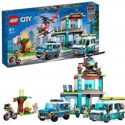 LEGO 60371 City Quartier Generale Veicoli d’Emergenza con Elicottero, Ambulanza, Macchina Polizia e Moto Giocattolo - LG60371