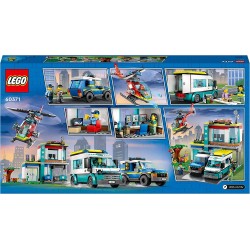 LEGO 60371 City Quartier Generale Veicoli d’Emergenza con Elicottero, Ambulanza, Macchina Polizia e Moto Giocattolo - LG60371