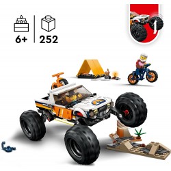 LEGO 60387 City Avventure sul Fuoristrada 4x4, Veicolo Giocattolo Stile Monster Truck con Sospensioni Funzionanti e 2 Mountain B